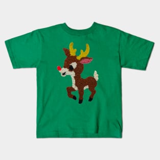 Retro Vintage Melted Popcorn Plastic Rudolph Reindeer Kids T-Shirt